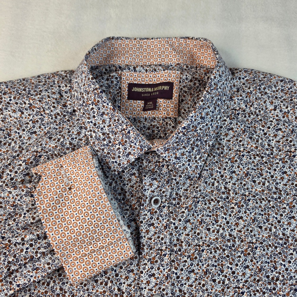 Johnston & Murphy Shirt Mens XXL Multicolor Geometric Circle Print Cotton Button